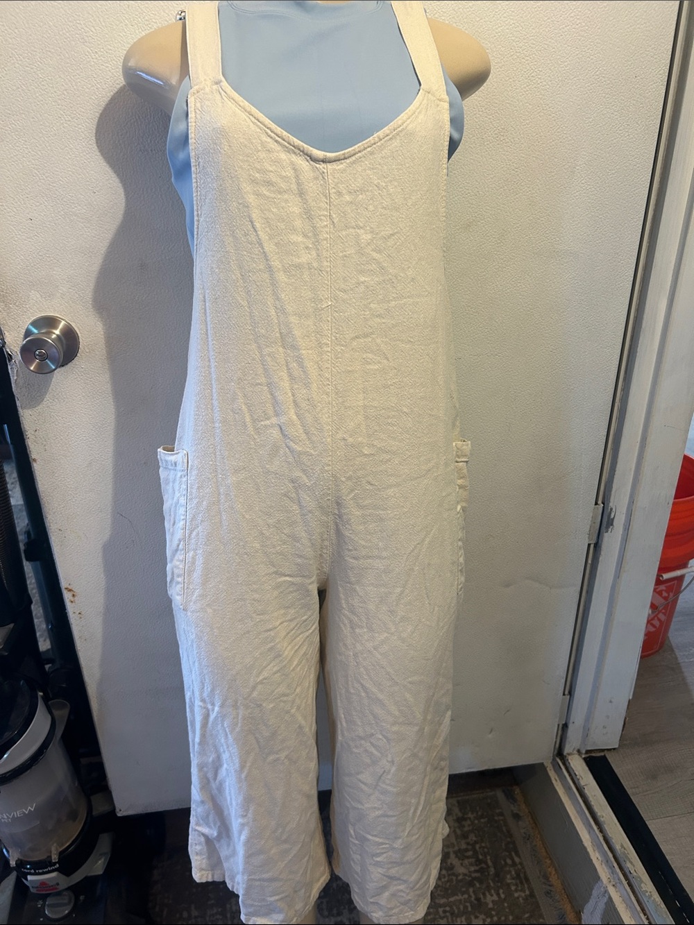 Natural Cream Wide-Leg Linen-Blend Overalls